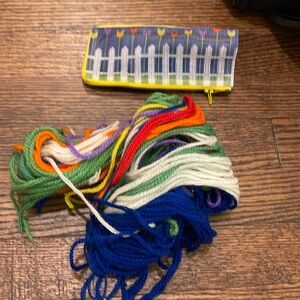 Tulip glasses case needlepoint project with yarn.